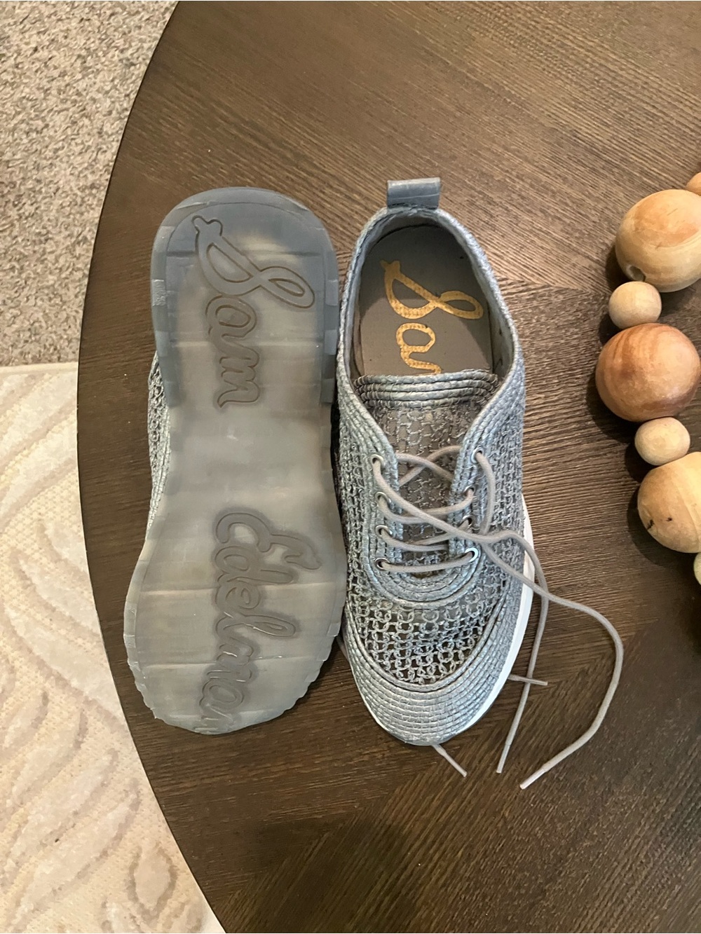 Sam Edelman Light Gray Knit Lace-Up Flat Sneaker
